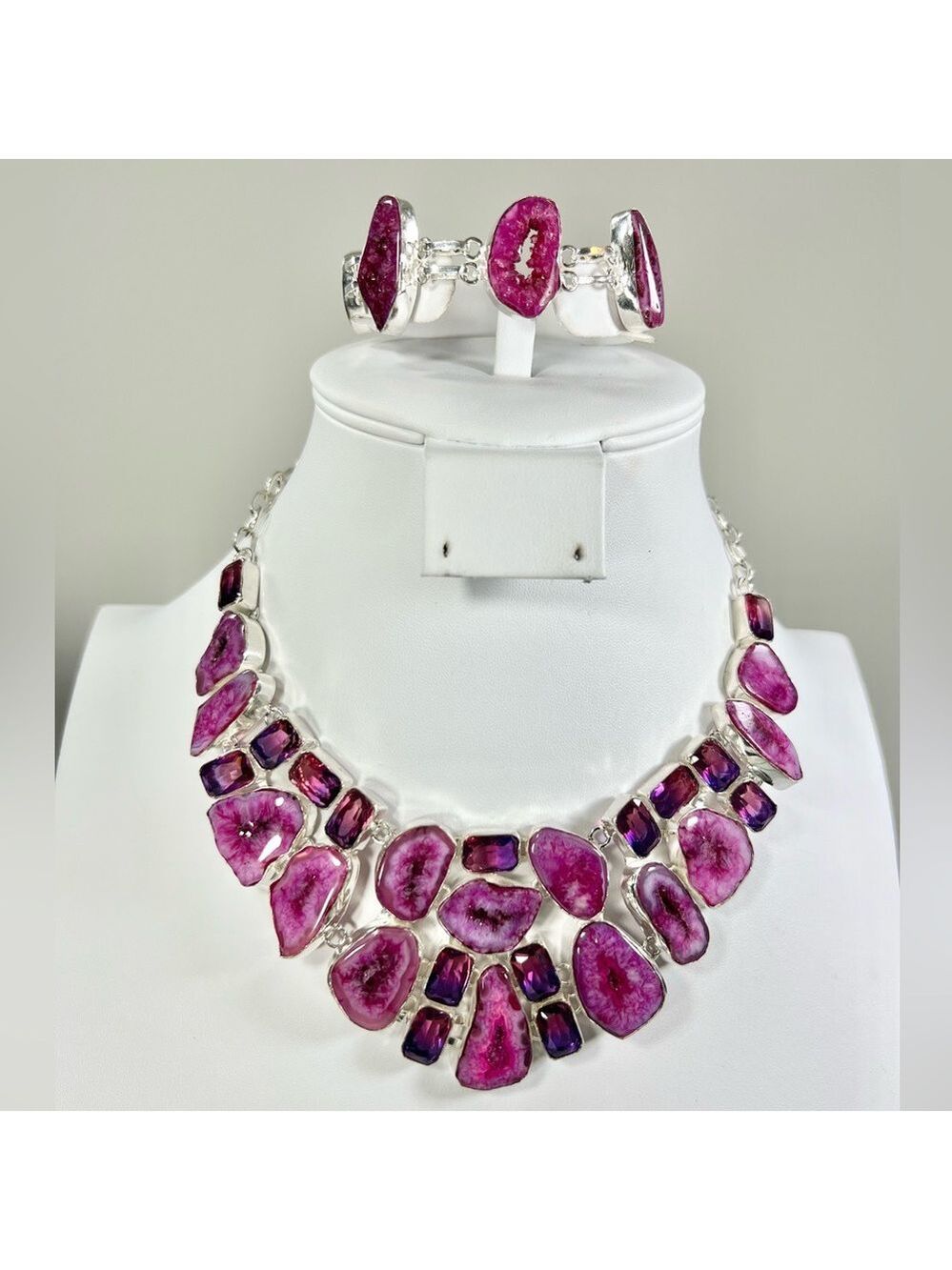Pink Solar Quartz 925 Large Gemstone Necklace & Bracelet